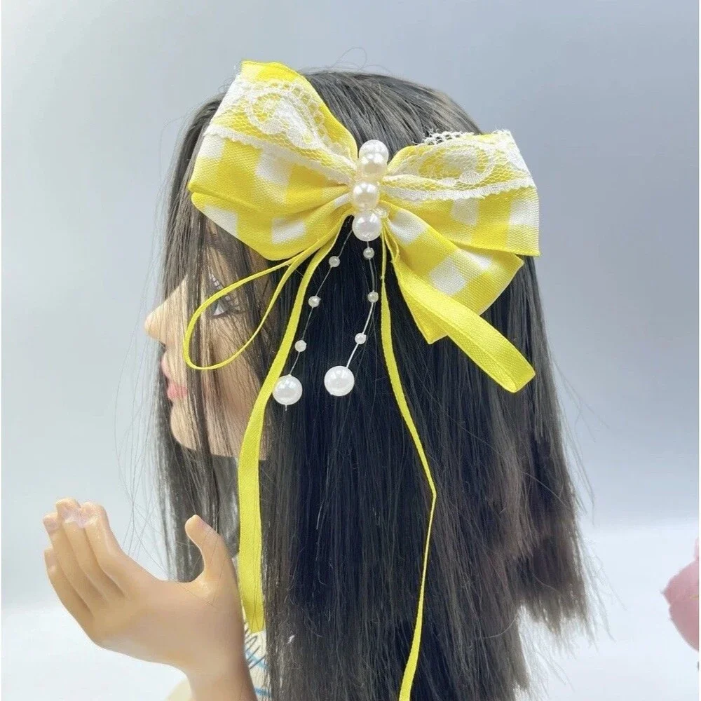 Hair Bow Clip Yellow Hairpin Wih Beads For Girls